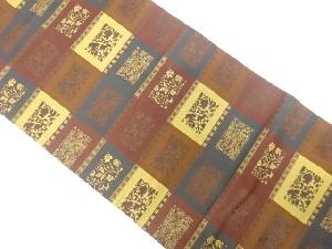 横段に枡・唐花模様織出し名古屋帯